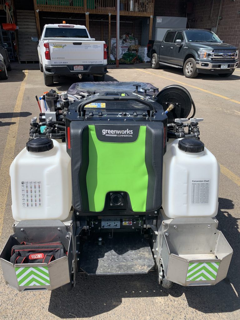 sustainable landscaping tool Greenworks Optimus electric spreader/sprayer