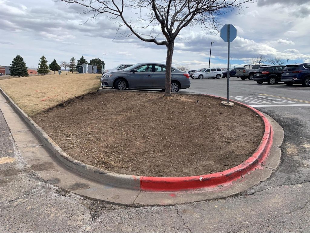 commercial landscape renovation in broomfield before image